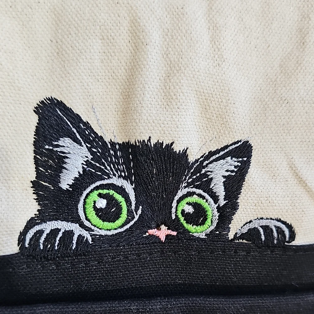 Canvas Makeup Pouch with Peekaboo Cat - Natural and Black